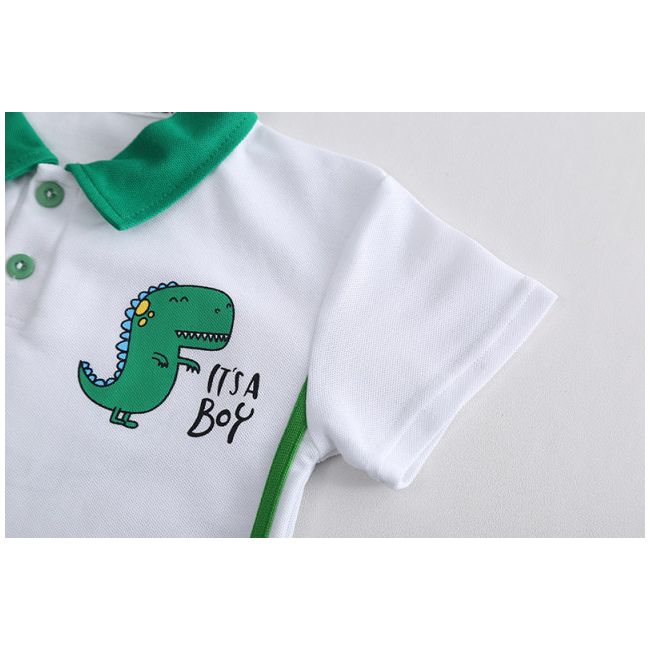 Costumas pentru baietei cu tricou alb tip polo - Dino MBXBR06-R1