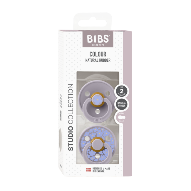 Bibs - set 2 suzete colour studio collection flower latex, tetina rotunda, 6 luni+-fossil grey bbb12017102