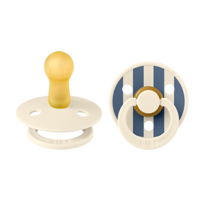 Bibs - set 2 suzete colour studio collection stripe latex, tetina rotunda, 6 luni+-ivory/steel blue bbb12015105
