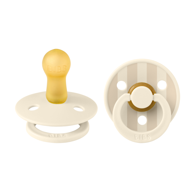 Bibs - set 2 suzete colour studio collection stripe latex, tetina rotunda, 6 luni+-ivory/vanilla bbb12015104