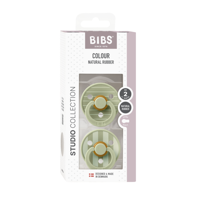 Bibs - set 2 suzete colour studio collection stripe latex, tetina rotunda, 6 luni+-sage bbb12015102