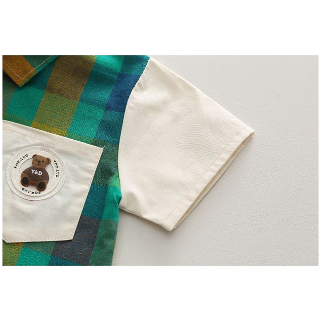 Costumas pentru baietei cu camasuta verde in carouri MDXBR13-R1