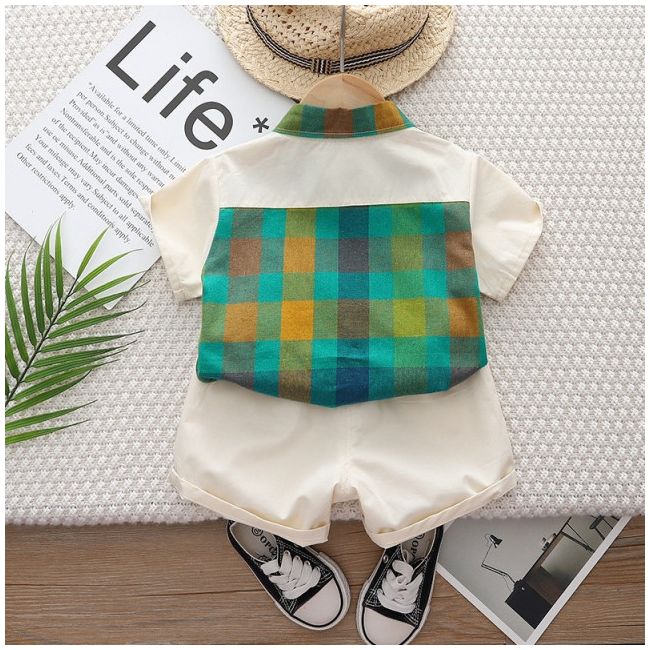 Costumas pentru baietei cu camasuta verde in carouri MDXBR13-R1