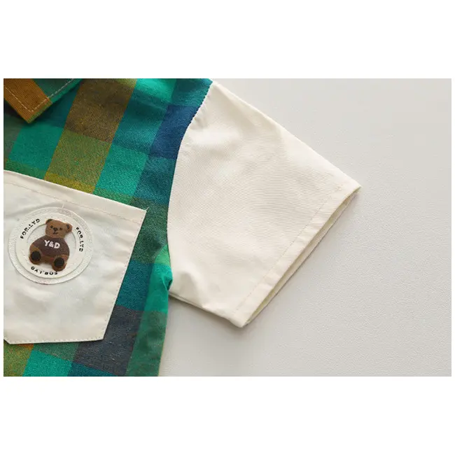 Costumas pentru baietei cu camasuta verde in carouri MDXBR13-R1