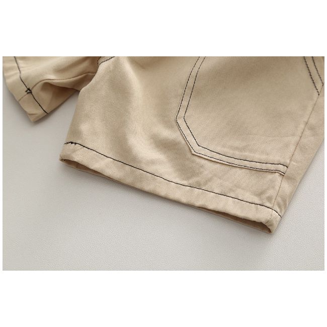 Costumas pentru baietei cu tricou tip polo in dungi bleumarine si ivoire MBXBR30-R1