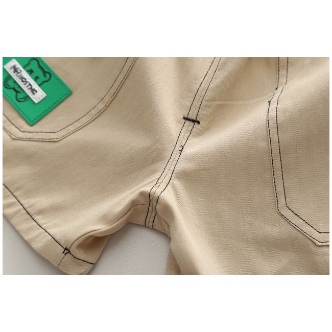 Costumas pentru baietei cu tricou tip polo in dungi bleumarine si ivoire MBXBR30-R1