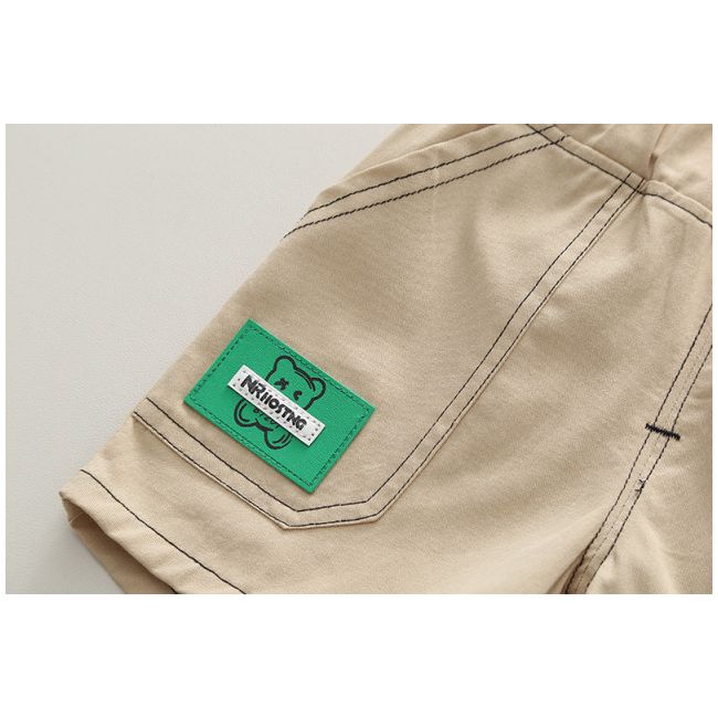 Costumas pentru baietei cu tricou tip polo in dungi bleumarine si ivoire MBXBR30-R1