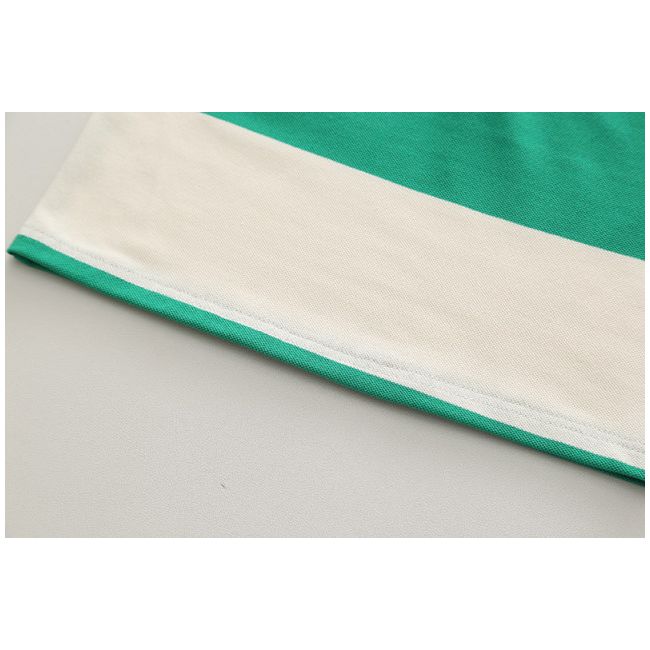 Costumas pentru baietei cu tricou tip polo in dungi verzi si ivoire MDXBR30-R1