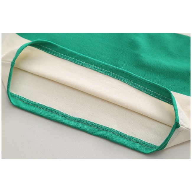 Costumas pentru baietei cu tricou tip polo in dungi verzi si ivoire MDXBR30-R1