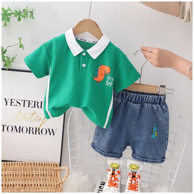 Costumas pentru baietei cu tricou verde tip polo - Dino MDXBR06-R1