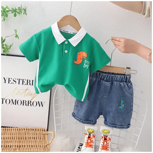 Costumas pentru baietei cu tricou verde tip polo - Dino MDXBR06-R1
