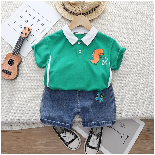 Costumas pentru baietei cu tricou verde tip polo - Dino MDXBR06-R1