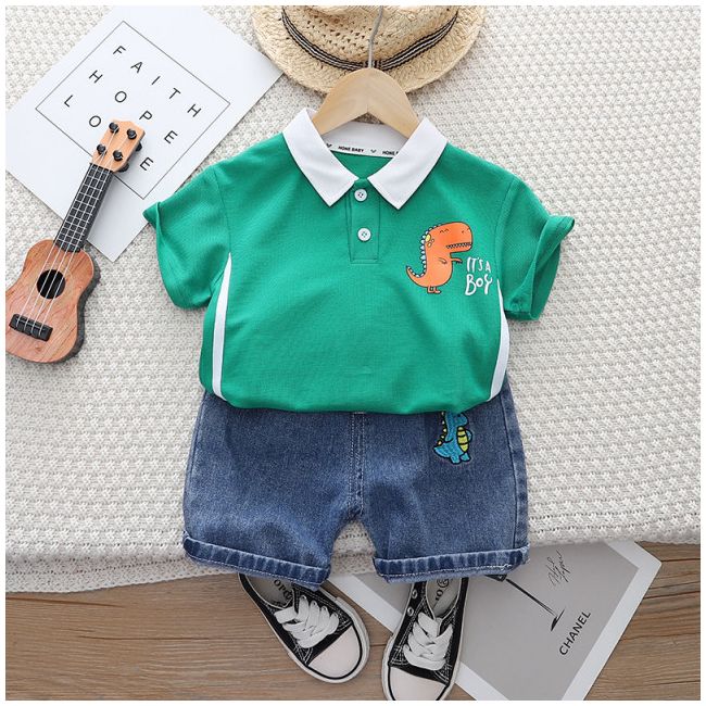 Costumas pentru baietei cu tricou verde tip polo - Dino MDXBR06-R1
