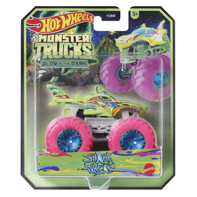 HOT WHEELS MONSTER TRUCK GLOW IN THE DARK MASINUTA SHARK WREAK SCARA 1:64 VIVMTHCB50_HWC86