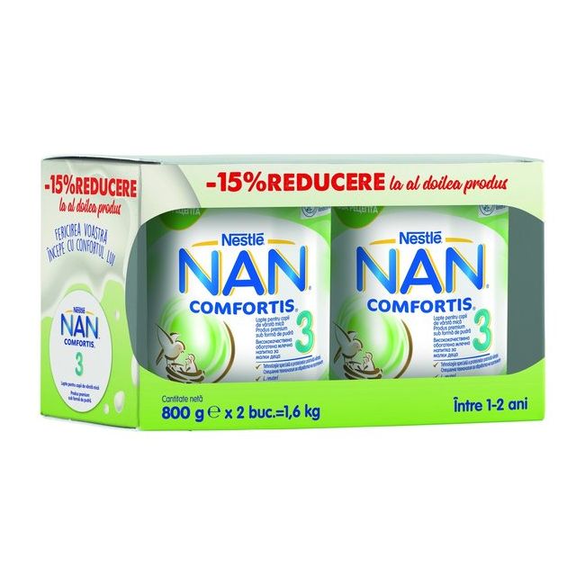 Lapte pentru copii de varsta mica Nestlé NAN COMFORTIS 3, intre 1-2 ani, 2x800g BCT8928