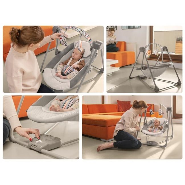 Fotoliu balansoar, Lionelo, Otto Cozy, Cu melodii, Cu 5 viteze de balansare, Cu temporizator, 57x55 cm, Roz BYNLO-OTTO_PINK_BABY