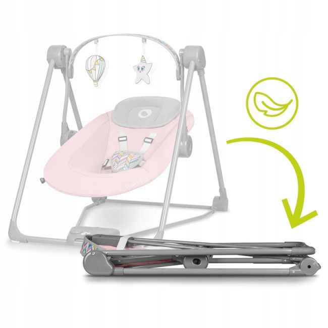 Fotoliu balansoar, Lionelo, Otto Cozy, Cu melodii, Cu 5 viteze de balansare, Cu temporizator, 57x55 cm, Roz BYNLO-OTTO_PINK_BABY