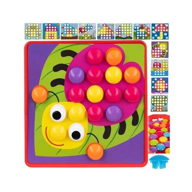 Joc Educational Button Idea  cu 12 mozaicuri si 45 butoane colorate in 6 culori Kruzzel MY18258 BBJMY18258_Initiala