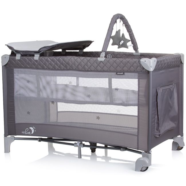 Patut pliabil cu saltea de infasat chipolino luna ash grey hubkosilu242as