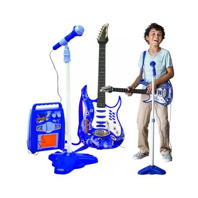 Set chitara, amplificator si microfon 72 x 24 cm Kruzzel MY18260 BBJMY18260_Albastru