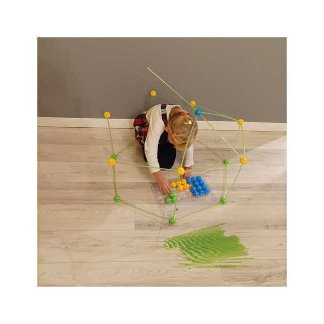 Set constructie 3D cort, cu paie si conectori, 100buc Iso Trade MY18257 BBJMY18257_Verde
