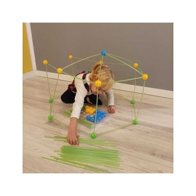 Set constructie 3D cort, cu paie si conectori, 100buc Iso Trade MY18257 BBJMY18257_Verde