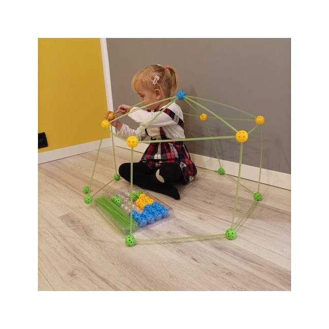 Set constructie 3D cort, cu paie si conectori, 100buc Iso Trade MY18257 BBJMY18257_Verde