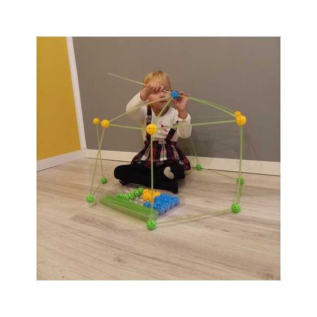 Set constructie 3D cort, cu paie si conectori, 100buc Iso Trade MY18257 BBJMY18257_Verde