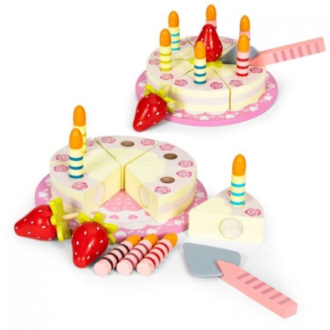 Set tort aniversar si accesorii din lemn, 16 elemente, ecotoys tl10032 edeeditl10032
