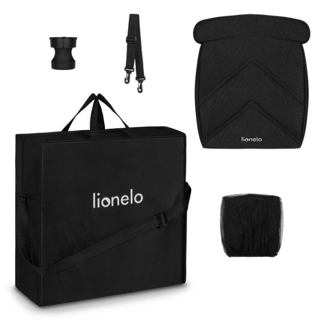Carucior sport, Lionelo, Cloe, Cu accesorii, Cadru din aluminiu, Pana la 22 kg, Usor, Pliere compacta pentru avion, cu o singura mana, Ideal pentru toate tipurile de suprafete, 6 luni+, Black Onyx BYNLO-CLOE_BLACK_ONYX