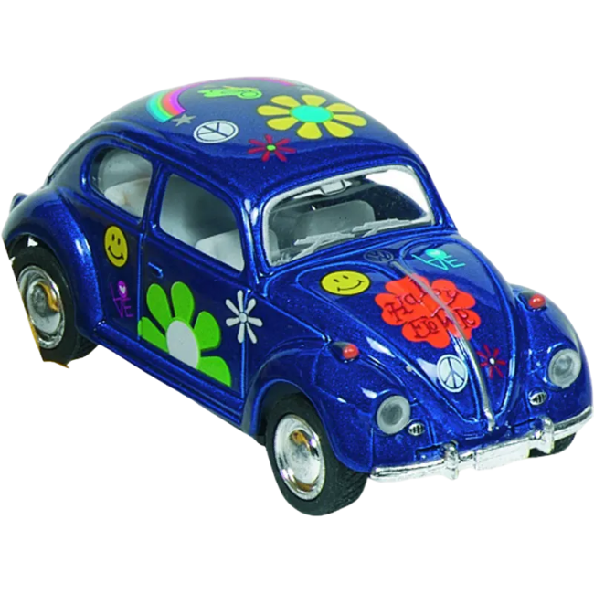 Masinuta die cast vw beetle classic, scara 1:64, lungime 6,5cm, cu print floral, albastra - okegoki12088a