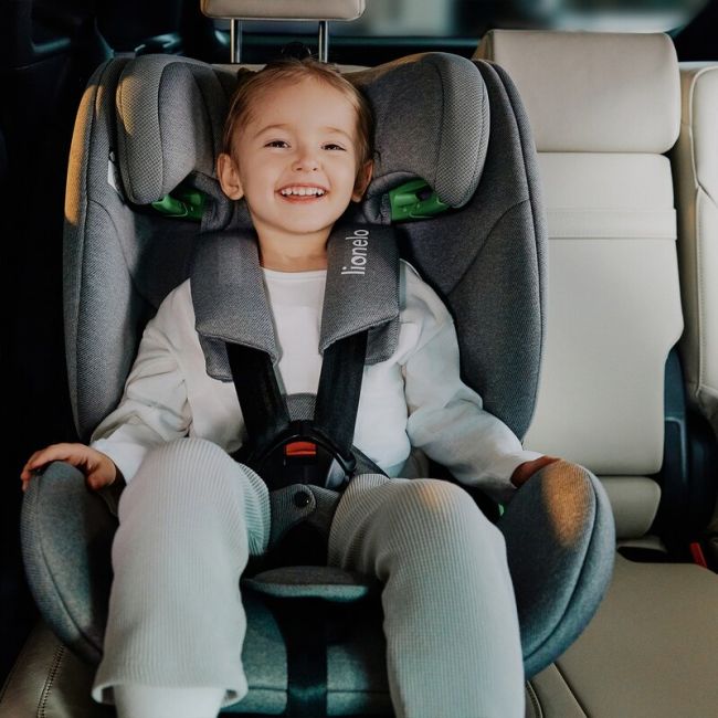 Scaun auto, Lionelo, Lavender I-size, Isofix, Cu centura TopTether, Cu spatar inclinabil in 5 pozitii, Cu tetiera reglabila in 13 pozitii, Instalare cu fata inainte, 9-36 Kg, 76-150 cm, Conform cu ECE R129, Gri BYNLO-LAVENDER_I-SIZE_GREY_STONE