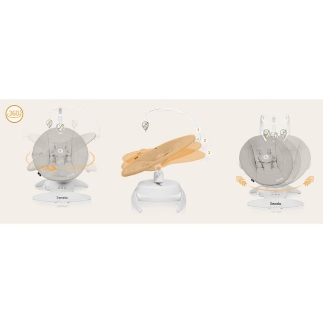 Balansoar, Lionelo, Iris, 2 in 1, Rotire 360 grade, Electric, Cu 3 moduri de leganare, Cu 5 trepte de viteza, Cu 3 pozitii de inclinare, 12 melodii, Silentios, Pana la 9 kg, Bej BYNLO-IRIS_BEIGE_SAND
