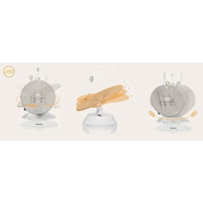 Balansoar, Lionelo, Iris, 2 in 1, Rotire 360 grade, Electric, Cu 3 moduri de leganare, Cu 5 trepte de viteza, Cu 3 pozitii de inclinare, 12 melodii, Silentios, Pana la 9 kg, Bej BYNLO-IRIS_BEIGE_SAND