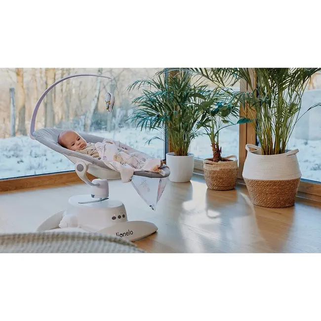 Balansoar, Lionelo, Iris, 2 in 1, Rotire 360 grade, Electric, Cu 3 moduri de leganare, Cu 5 trepte de viteza, Cu 3 pozitii de inclinare, 12 melodii, Silentios, Pana la 9 kg, Bej BYNLO-IRIS_BEIGE_SAND