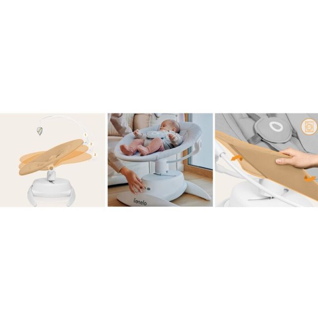 Balansoar, Lionelo, Iris, 2 in 1, Rotire 360 grade, Electric, Cu 3 moduri de leganare, Cu 5 trepte de viteza, Cu 3 pozitii de inclinare, Pana la 9 kg, Gri BYNLO-IRIS_GREY_CONCRETE
