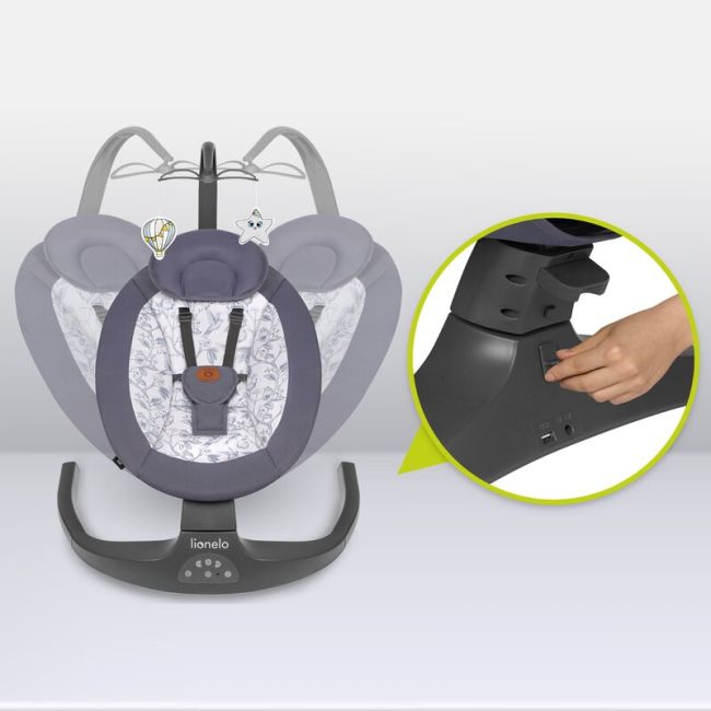 Balansoar si sezlong, Lionelo, Ralf, 2 in 1, Electric, Cu telecomanda si cablu USB, Cu miscare laterala de balansare si 5 niveluri diferite de viteza, Cu 12 melodii, Gri/Alb BYNLO-RALF_GREY_WHITE