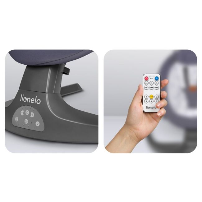 Balansoar si sezlong, Lionelo, Ralf, 2 in 1, Electric, Cu telecomanda si cablu USB, Cu miscare laterala de balansare si 5 niveluri diferite de viteza, Cu 12 melodii, Gri/Alb BYNLO-RALF_GREY_WHITE