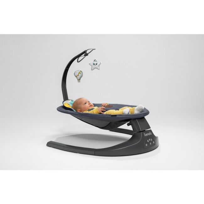 Balansoar si sezlong, Lionelo, Ralf, 2 in 1, Electric, Cu telecomanda si cablu USB, Cu miscare laterala de balansare si 5 niveluri diferite de viteza, Cu 12 melodii, Gri/Alb BYNLO-RALF_GREY_WHITE