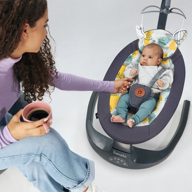 Balansoar si sezlong, Lionelo, Ralf, 2 in 1, Electric, Cu telecomanda si cablu USB, Cu miscare laterala de balansare si 5 niveluri diferite de viteza, Cu 12 melodii, Gri/Alb BYNLO-RALF_GREY_WHITE
