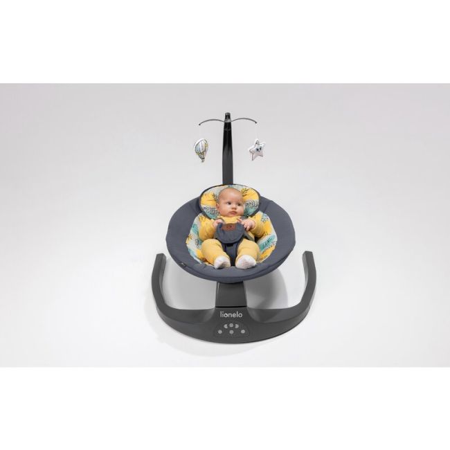 Balansoar si sezlong, Lionelo, Ralf, 2 in 1, Electric, Cu telecomanda si cablu USB, Cu miscare laterala de balansare si 5 niveluri diferite de viteza, Cu 12 melodii, Gri/Alb BYNLO-RALF_GREY_WHITE