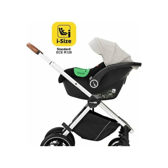 Carucior 3 in 1, FreeON, Joy, Reversibil, Cu cadru din aluminiu, Scoica auto, Husa picioare, Geanta mamici si accesorii, Conform cu standardele europene de securitate R129, Gri BYN49676
