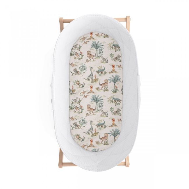 Cearsaf Din Bumbac Cu Elastic Pe Contur Pentru Landou Si Cosulete, Dino Pjb5761