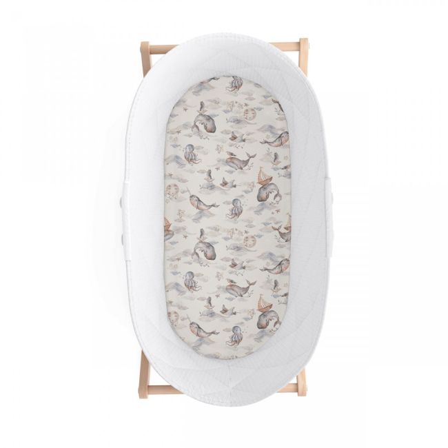 Cearsaf Din Bumbac Cu Elastic Pe Contur Pentru Landou Si Cosulete, Ocean Pjb484111