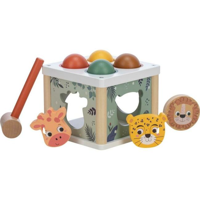Centru de activitati, Free2Play, Cu figurine, Cu ciocanel, Din lemn, Conform cu standardul european de securitate EN71/123, 15 x 15 x 12 cm, 12 luni+, Multicolor BYN80616