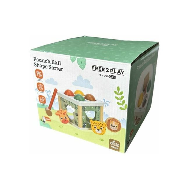 Centru de activitati, Free2Play, Cu figurine, Cu ciocanel, Din lemn, Conform cu standardul european de securitate EN71/123, 15 x 15 x 12 cm, 12 luni+, Multicolor BYN80616