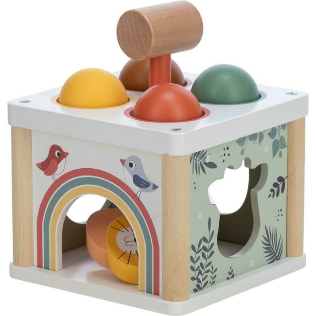Centru de activitati, Free2Play, Cu figurine, Cu ciocanel, Din lemn, Conform cu standardul european de securitate EN71/123, 15 x 15 x 12 cm, 12 luni+, Multicolor BYN80616