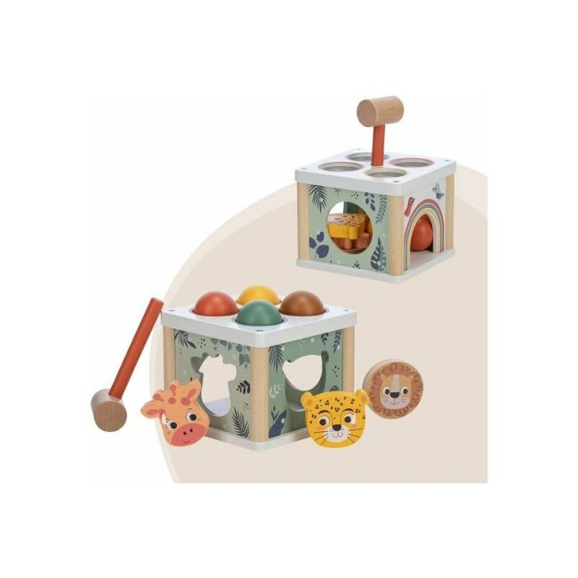 Centru de activitati, Free2Play, Cu figurine, Cu ciocanel, Din lemn, Conform cu standardul european de securitate EN71/123, 15 x 15 x 12 cm, 12 luni+, Multicolor BYN80616