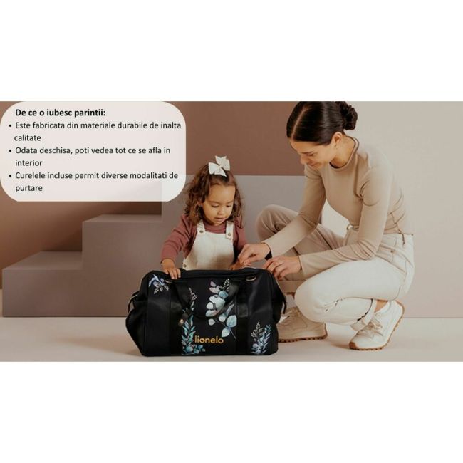 Geanta pentru mamici, Lionelo, Ida, Golden Moments, Editie limitata, Cu multiple compartimente, Negru BYNLO-IDA_GOLDEN_MOMENTS