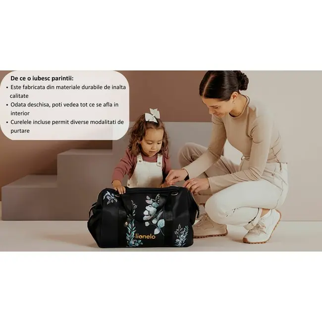 Geanta pentru mamici, Lionelo, Ida, Golden Moments, Editie limitata, Cu multiple compartimente, Negru BYNLO-IDA_GOLDEN_MOMENTS